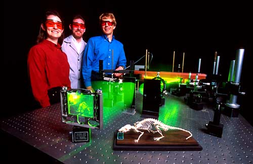 Rod Lakes, Rob Carpick, Wendy Crone in laser / viscoelasticity lab